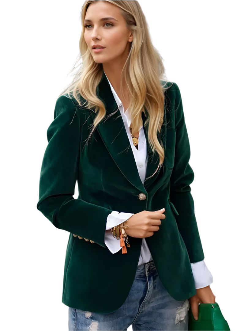 Dam Blazer Retro Elegant Enknappad Sammet