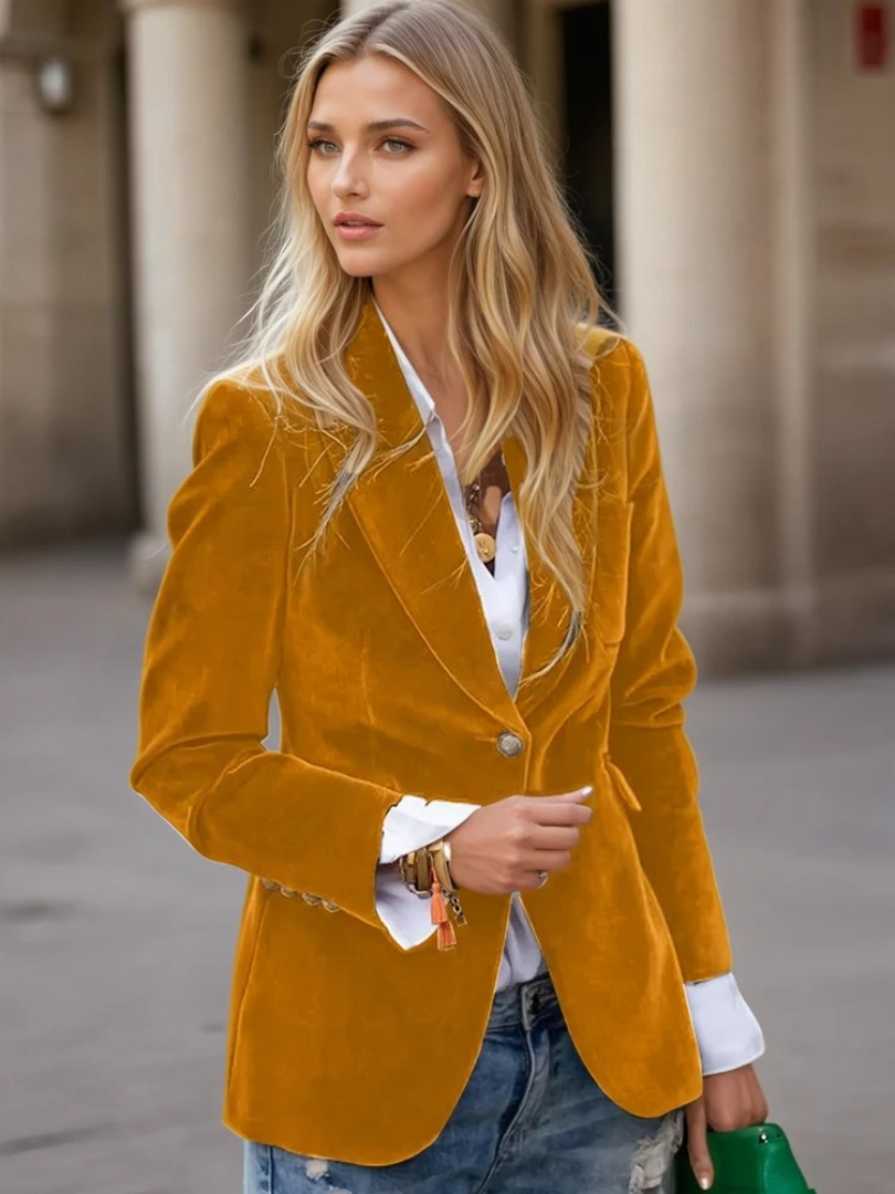 Dam Blazer Retro Elegant Enknappad Sammet