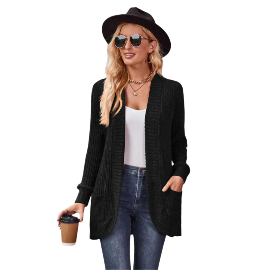 Dam Cardigan Ribbad Design Mjuk Polyester Akryl Rayon