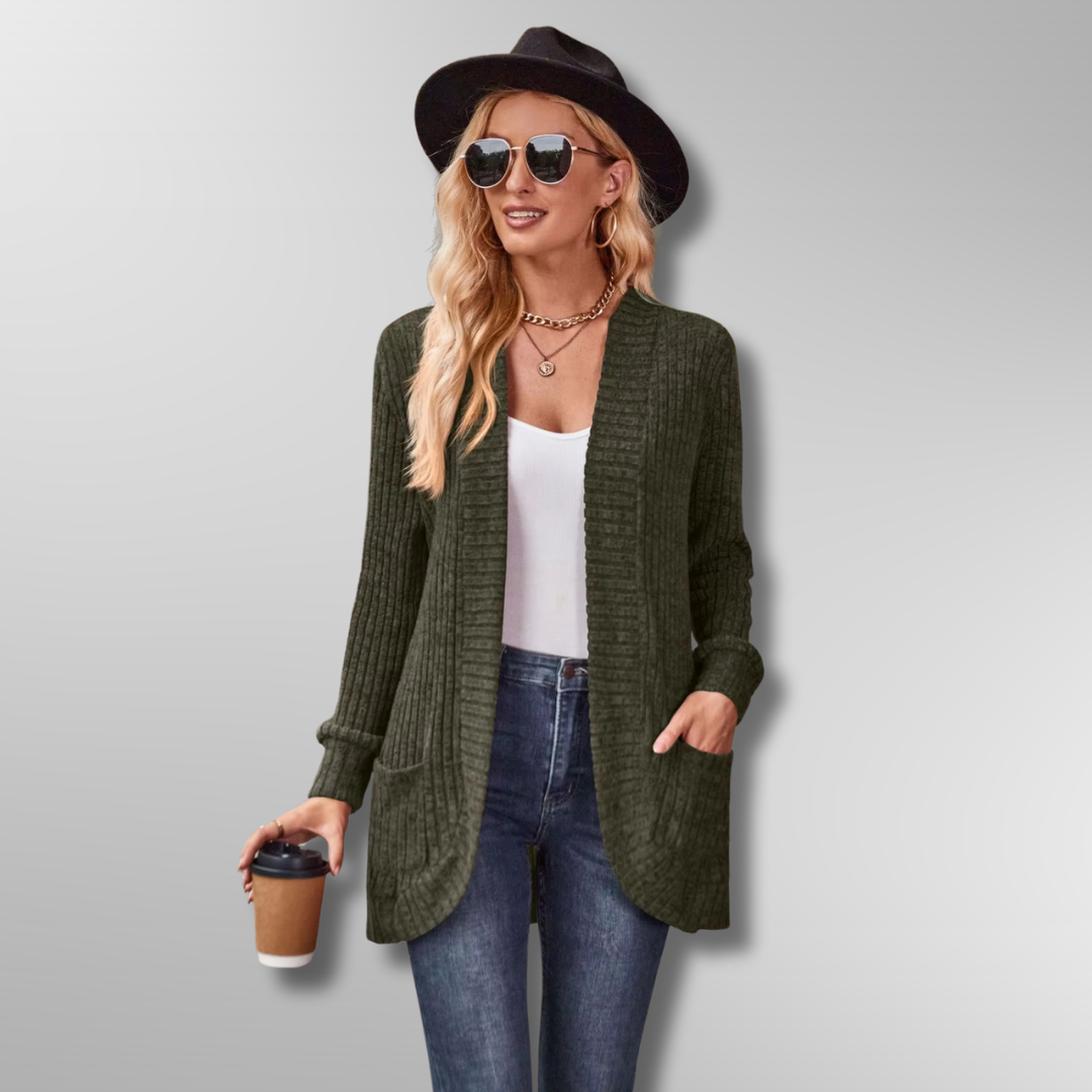 Dam Cardigan Ribbad Design Mjuk Polyester Akryl Rayon