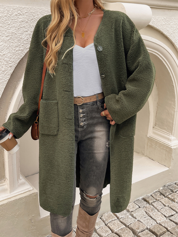 Dam Fleeceväst Lång med Knappar för Höst och Vinter