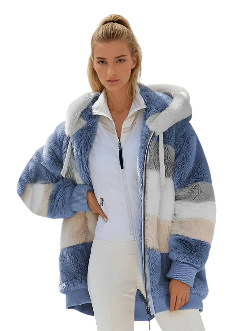 Damernas Padded Plush Coat med Kontrasterande Design