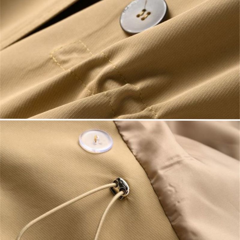 Kvinna Vintage Trench Coat Dubbelknäppt Nylon-Bomull