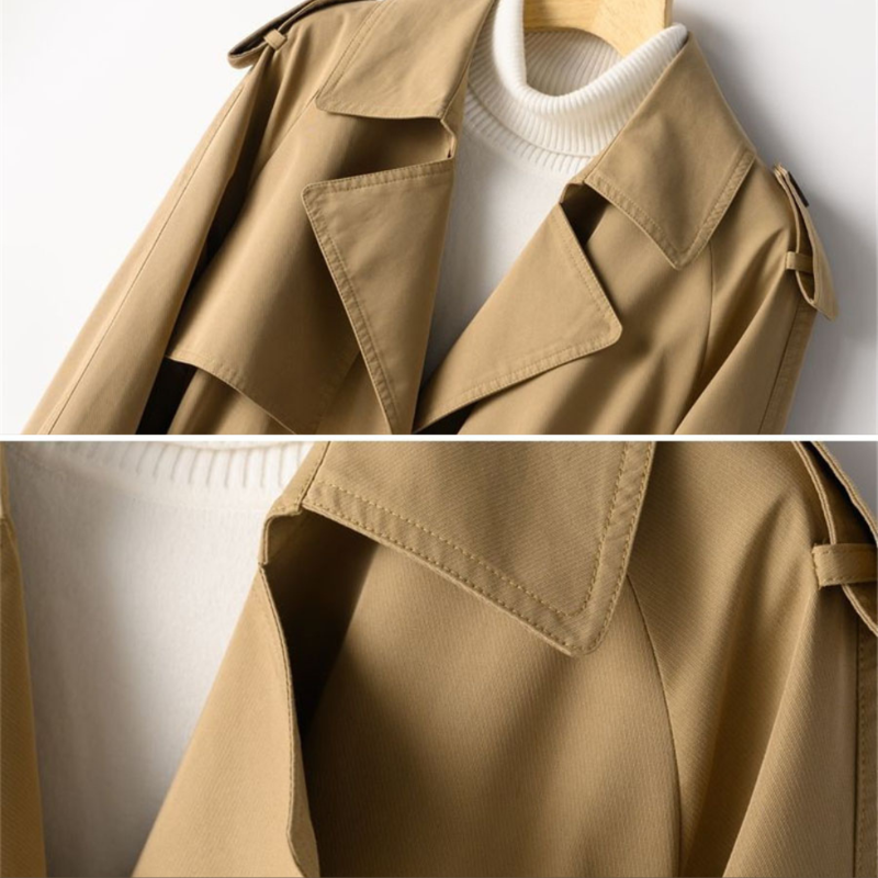 Kvinna Vintage Trench Coat Dubbelknäppt Nylon-Bomull