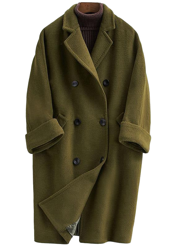 Kvinnojacka i Ullsblandning, Trendig Plus Size, Lång Dubbelknäppt