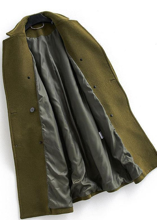 Kvinnojacka i Ullsblandning, Trendig Plus Size, Lång Dubbelknäppt