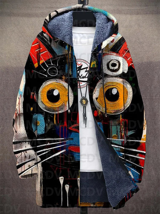 Dam Kappa Mysig Fleece Kattmönster Lös Passform