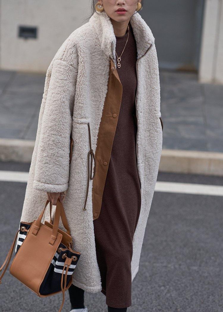 Vinterjacka Dam Ullsblandning med Hög Hals och Dragsko - Lång, Värmande Design för Kalla Dagar