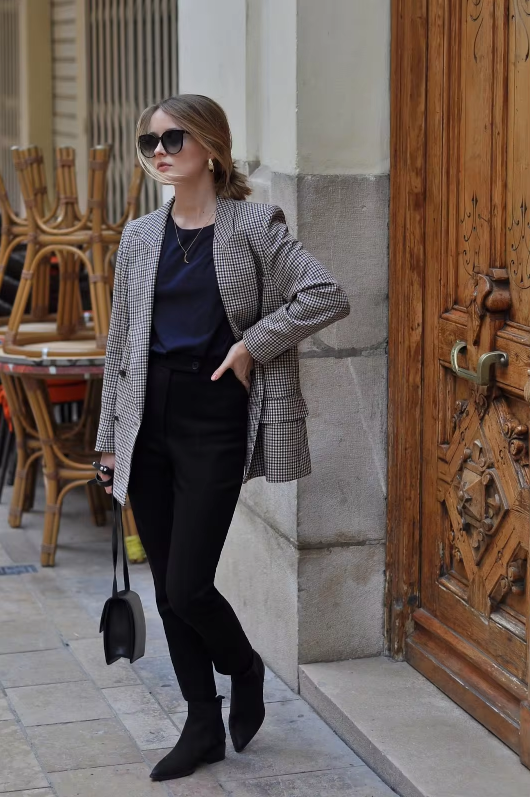 Vintage rutig kavaj för damer