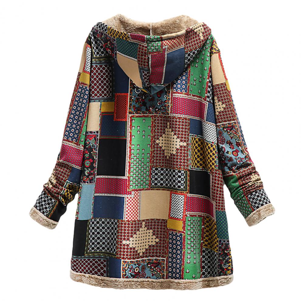 Lång vintagejacka med huva för kvinnor