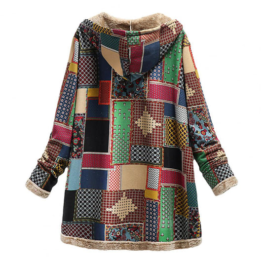 Lång vintagejacka med huva för kvinnor