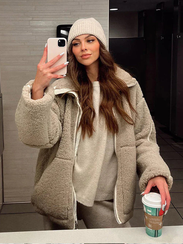 Damjacka Teddy Lång Lös Passform Mjuk Material